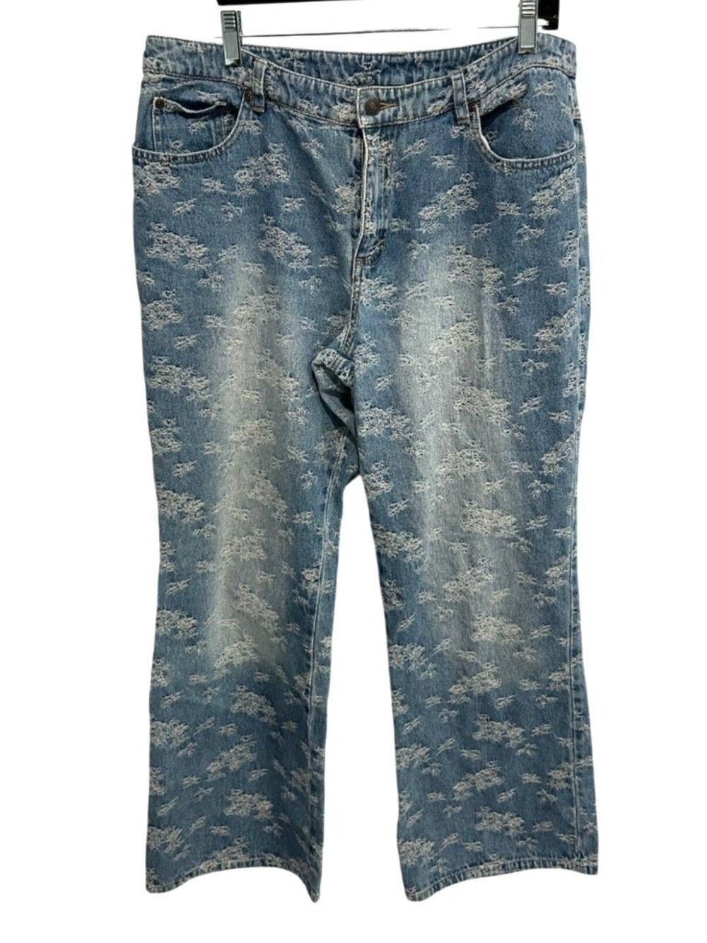 Newport News Jeanology 18 Distressed Blue Denim Jeans Floralcore Boho
